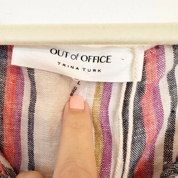 NWT Trina Turk Out of Office Play Dress Linen Ruffle Striped Flutter Sleeve L - Picture 5 of 7